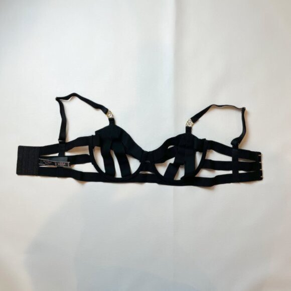 NWOT Victoria's Secret Bra 32DD Unlined Balconet Strappy Banded Black B1428 - Picture 4 of 7
